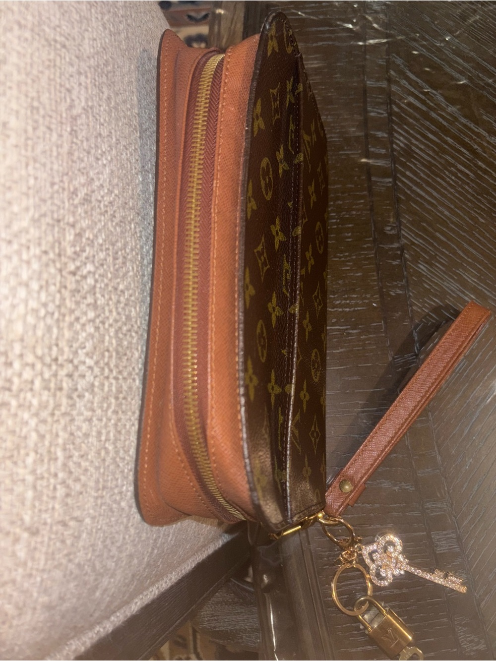 Louis Vuitton Monogram Zip Wristlet in Brown and Tan with Gold Hardware - Picture 5 of 5